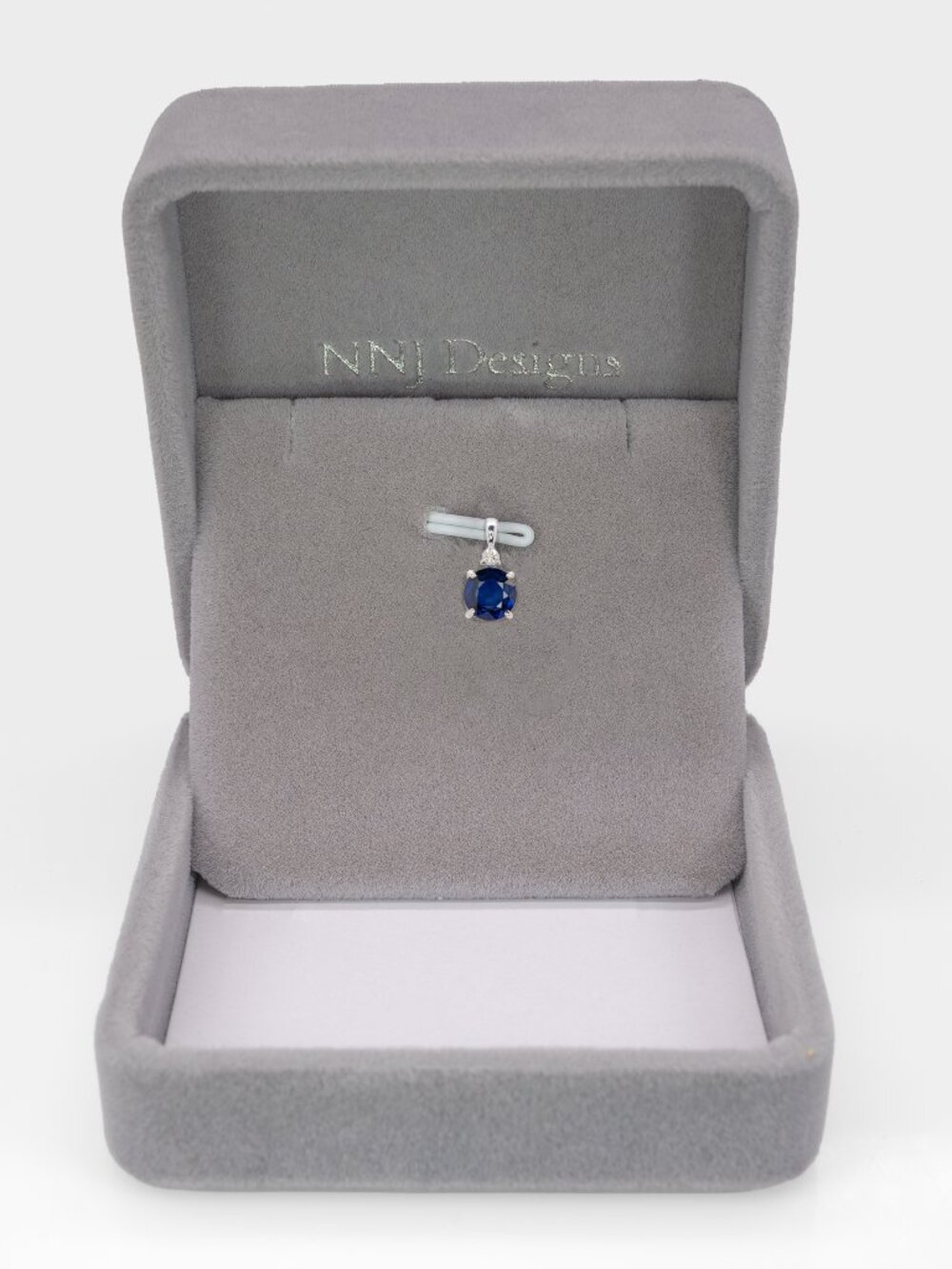 Ceylon Blue Sapphire Pendant with a Natural Diamond Accent in 14K White Gold - Picture 4 of 9